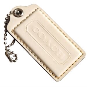 🏷️ 2.5" Coach Parchment Ivory Patent Leather Hang Tag Bag Fob Charm Keychain